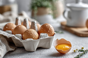 Fresh eggs on a kitchen table, a Photo by Beautiful things