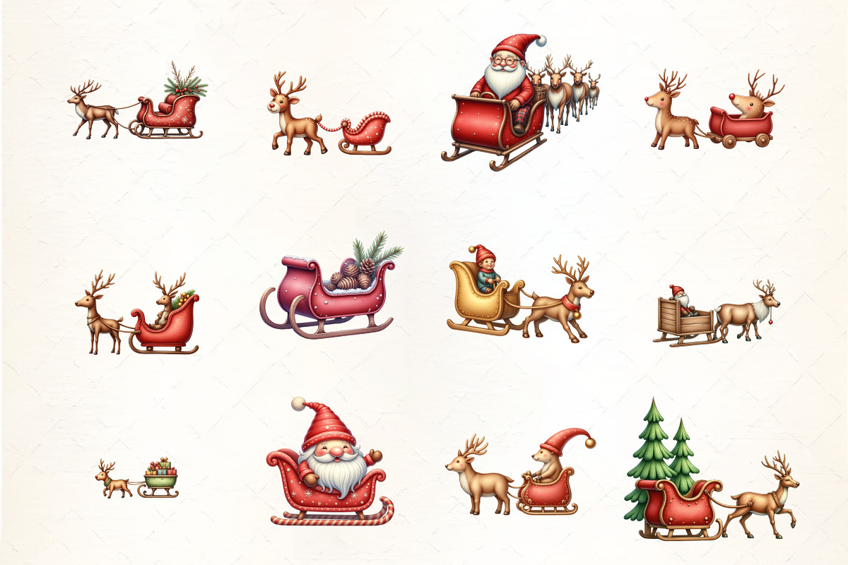Reindeer Sleigh Ride Clipart, an Illustration by CrexoraLab (Photo 2 of 5)