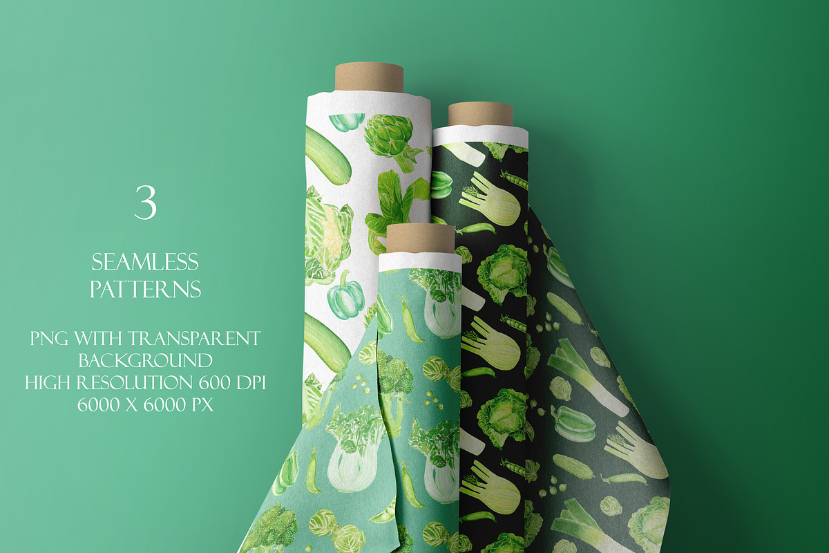 Green Watercolor Vegetables Set, a Food Illustration by Olexandra Mur (Photo 7 of 9)