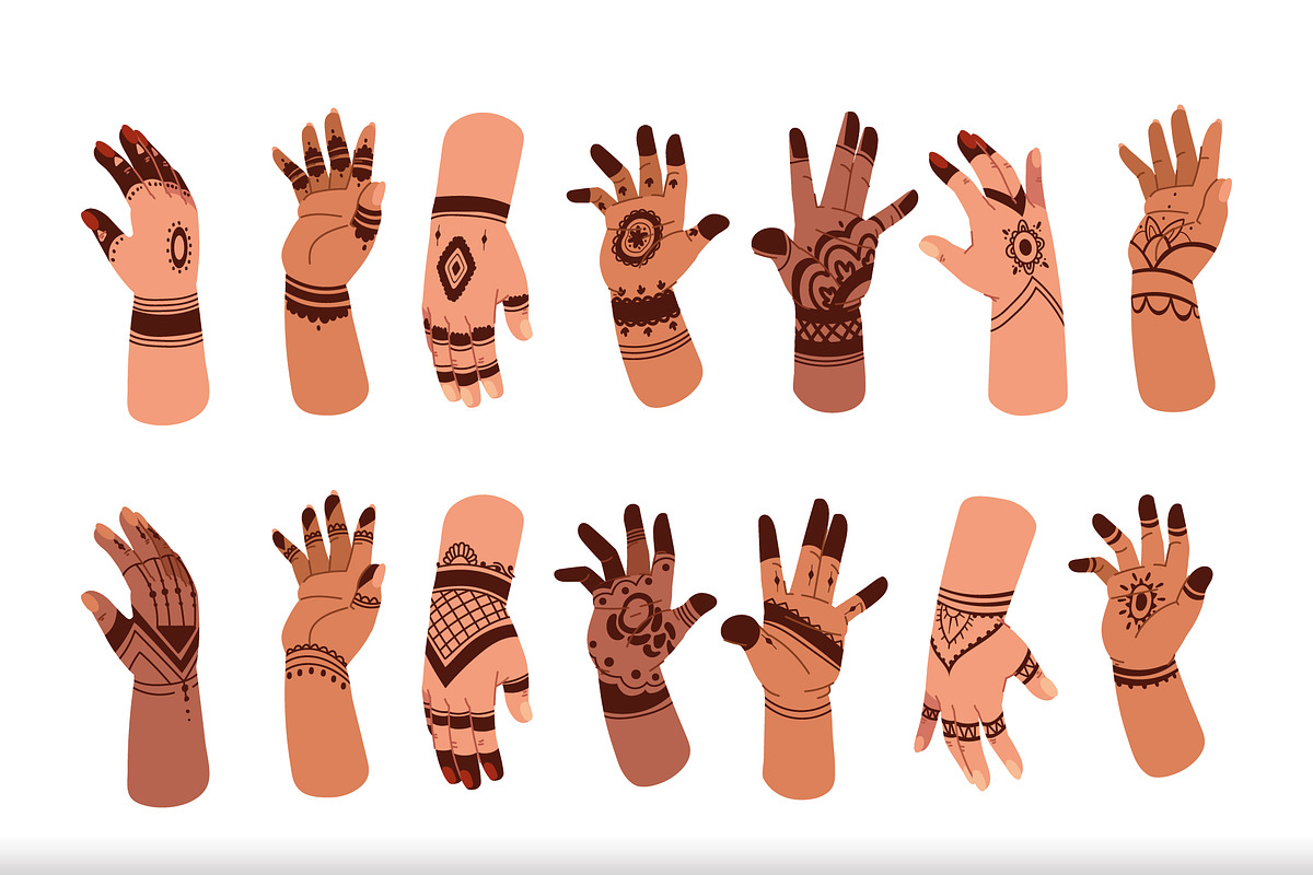 Henna Mehndi Hand Illustration Set