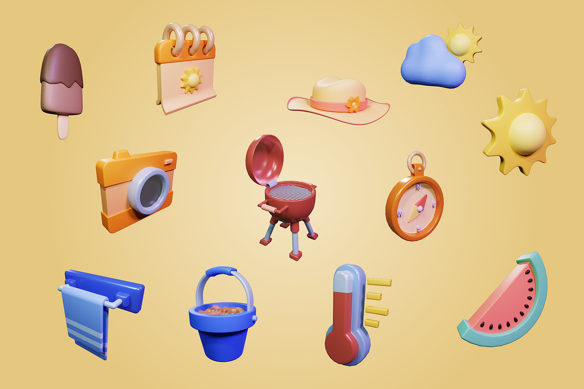 Summer 3D Icons Set, an Object 3D Model by Kmg Design (Photo 2 of 2)