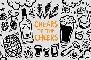Whiskey, Craft Beer & Spirits Doodle, a Food Illustration by Huza Studio