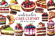 Watercolor Cake Clipart, an Illustration by Libby Wishes (Thumbnail 1 of 5)