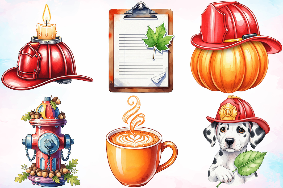 Watercolor Autumn Firefighter PNG, a Seasonal Illustration by Canvas Craft (Photo 4 of 8)