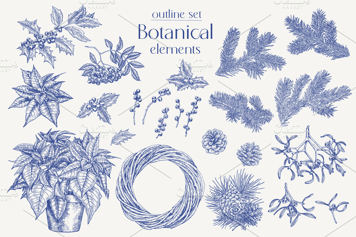 Hand drawn Christmas Toile set, an Object Illustration by ON_lineart_store (Photo 4 of 10)