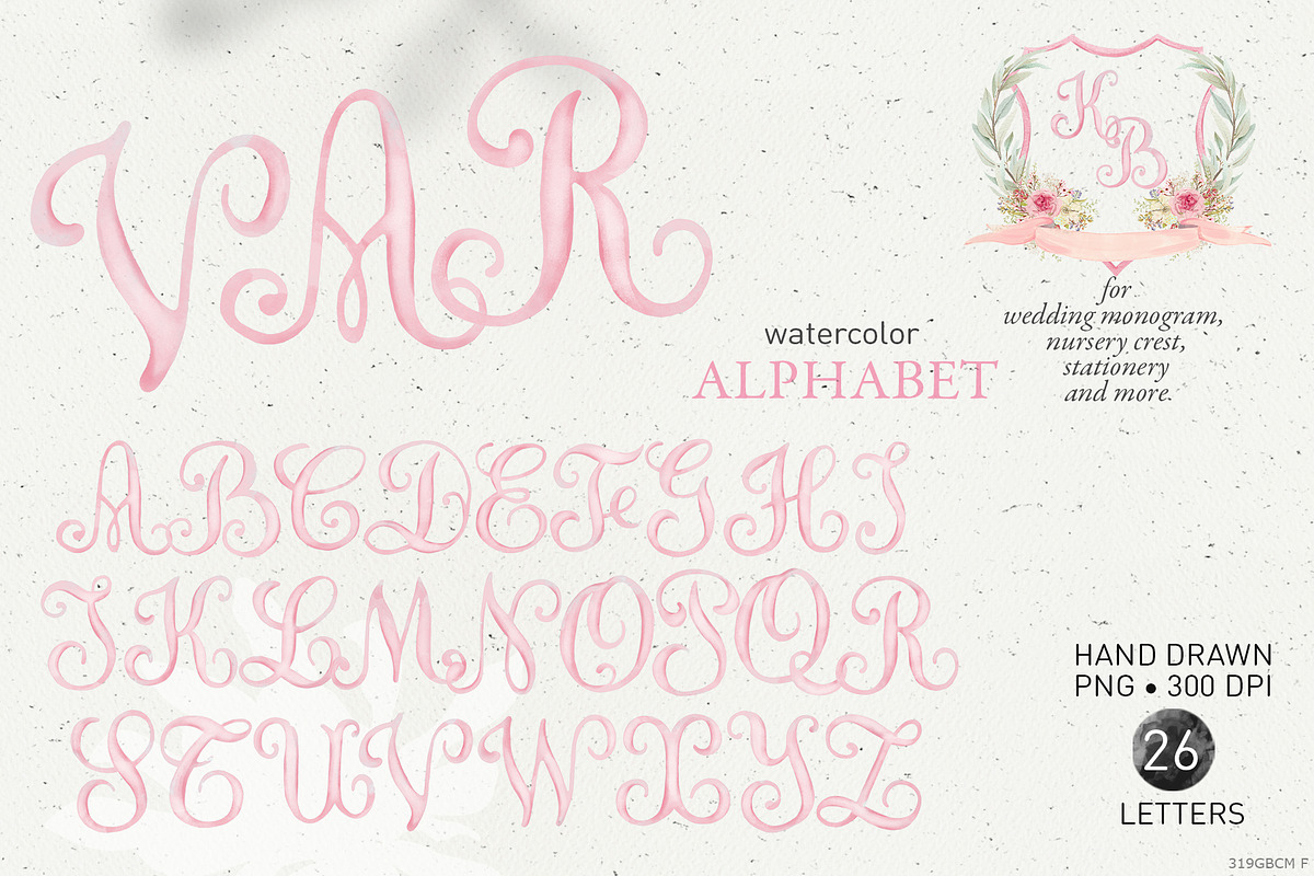 Crest monogram watercolor letters, a Decorative Illustration by GrafikBoutique (Photo 1 of 3)