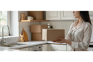 Woman holding cardboard box in, a Person Photo by piter.goskov