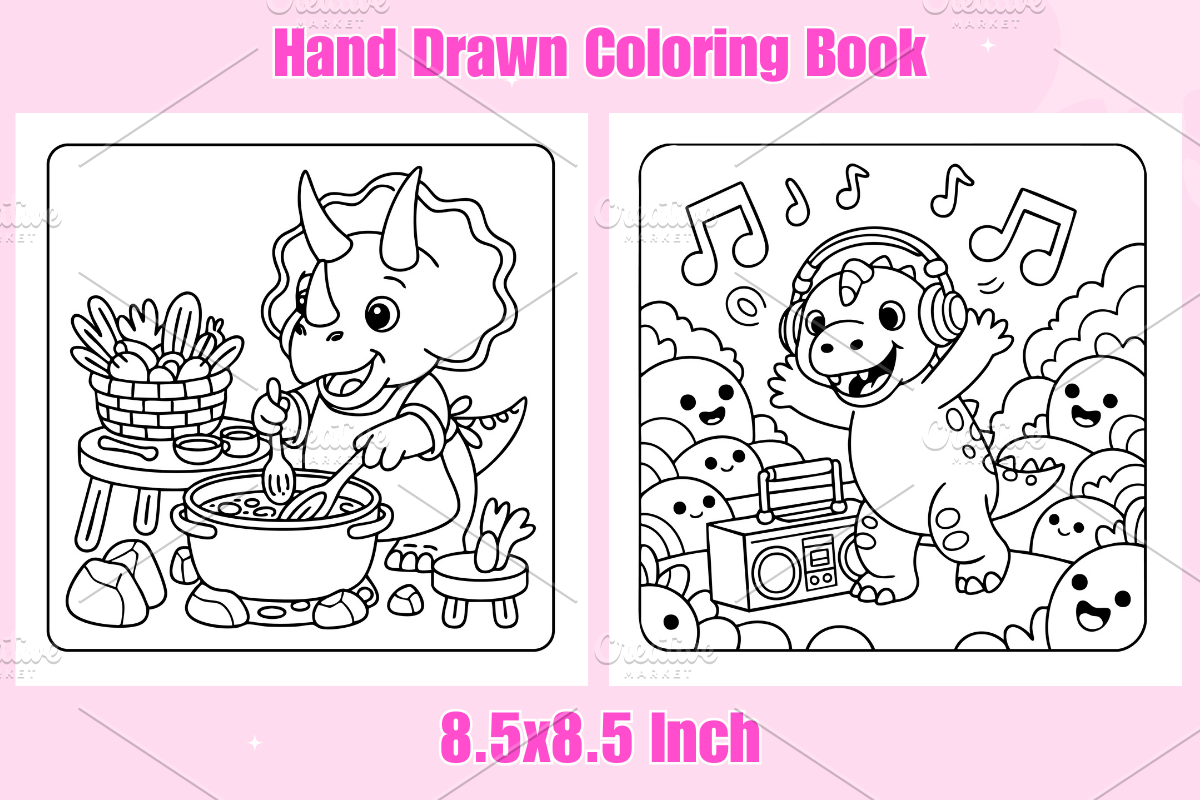 Cute Dinosaur Coloring Pages, a Decorative Illustration by Coco Bloom (Photo 3 of 3)