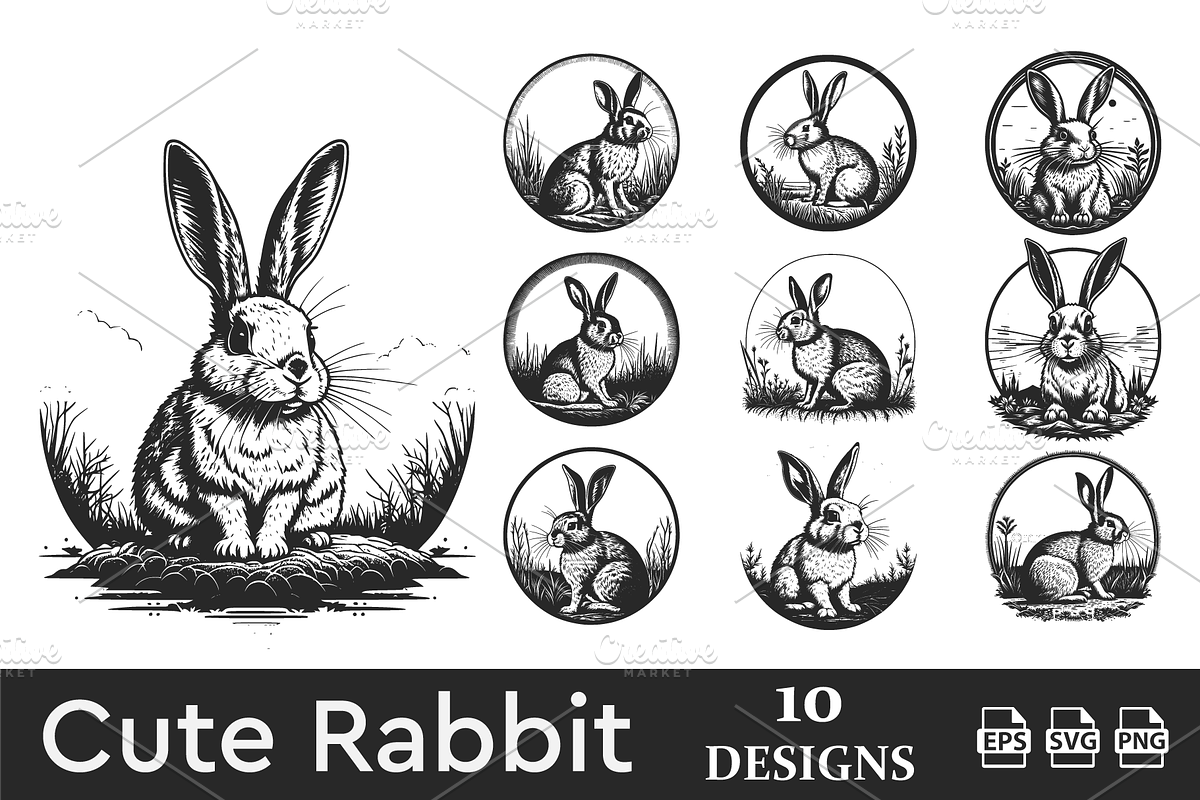 Cute Rabbit Vector Bundle,, an Object Illustration by efuturestudio