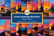 Sunset Landscape Illustration, a Decorative Illustration by Housui Patterns (Thumbnail 1 of 9)