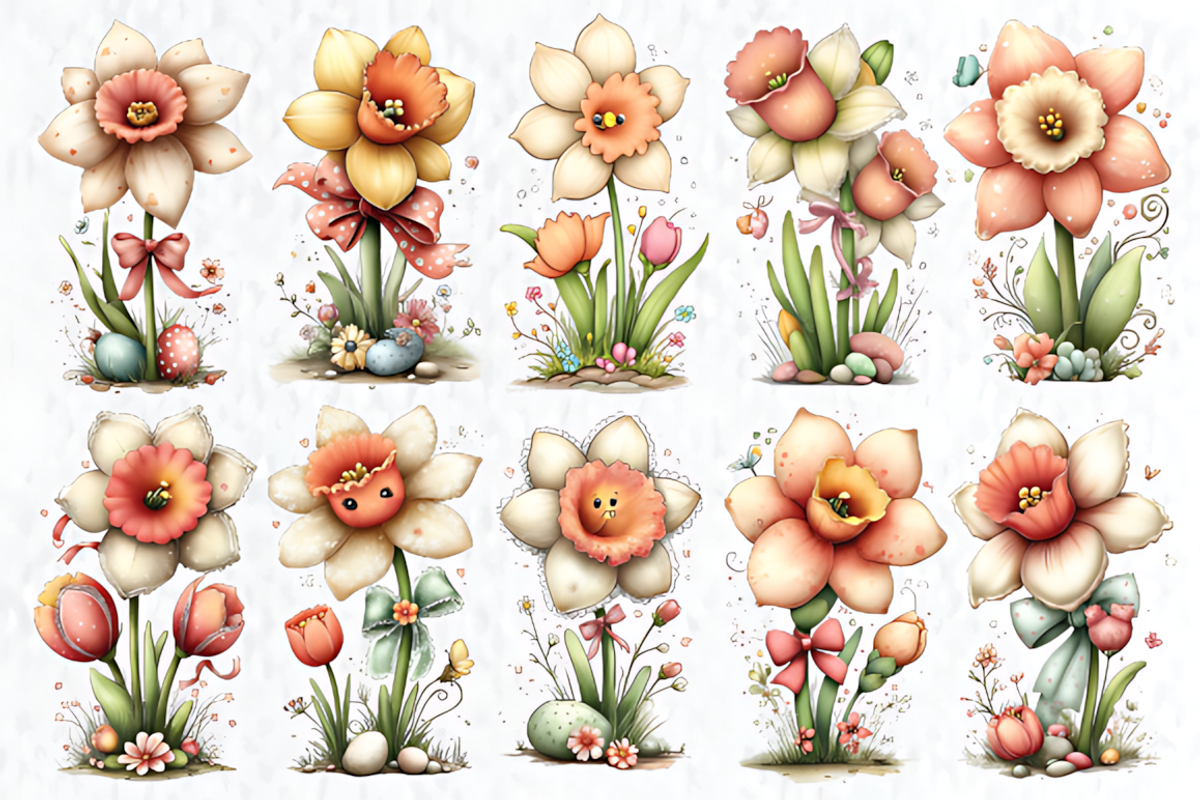 Whimsical Spring Daffodil Clipart, a Seasonal Illustration by HueNestify (Photo 3 of 3)