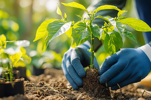 Person wearing blue gloves is plant, a Nature Photo by MistyDay