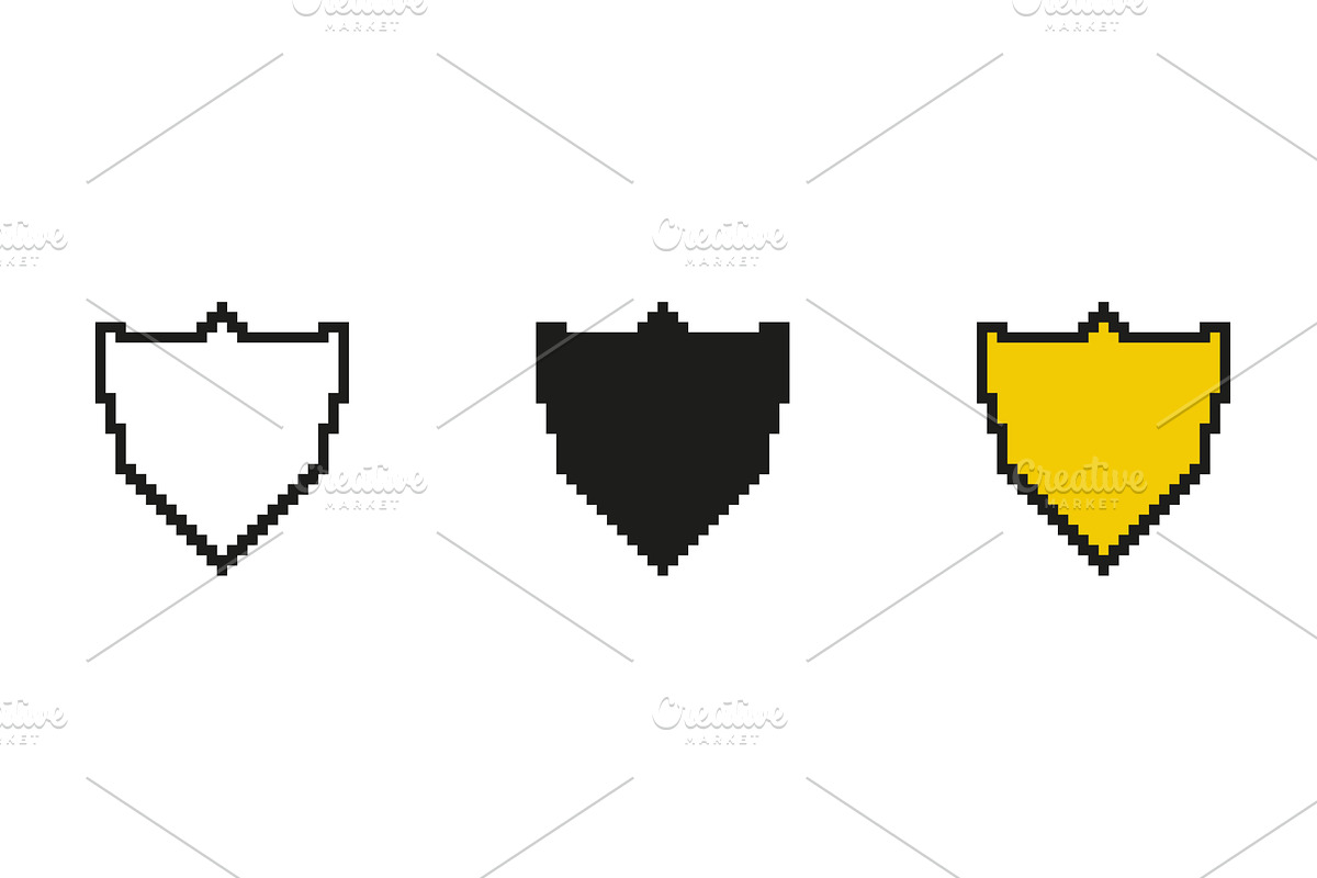 Shield Icon Set in Pixel Art, an Object Illustration by Gentle Studio