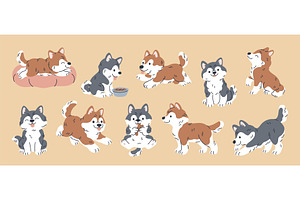 Cartoon husky characters. Different, an Animal Illustration by YummyBuum