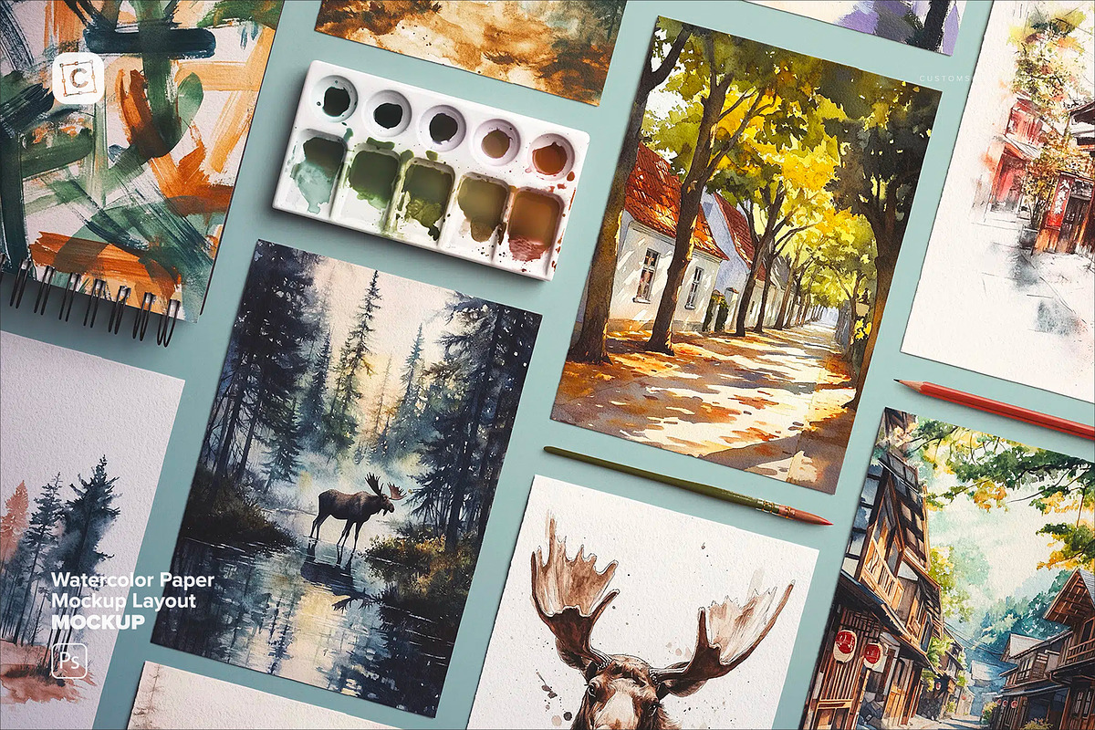 Watercolor Paper Mockup Layout, a Product Mockup by Custom Scene (Photo 1 of 10)