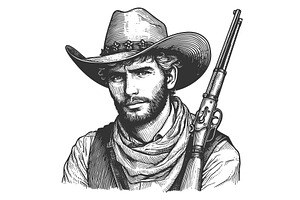 Cowboy with Rifle in Western Outfit, a Person Illustration by AlexArt