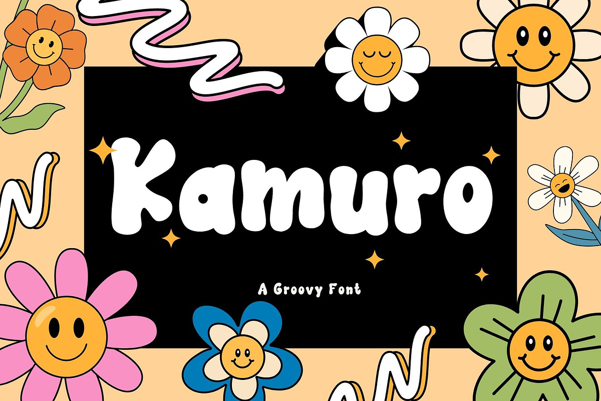 Kamuro is a cool retro groovy font, a Handwritten Font by Brown Cupple (Photo 1 of 5)