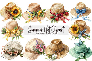 Watercolor Summer Hat Clipart, an Illustration by DreamArtGraphic