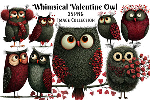 Whimsical valentine Owl Clipart, an Illustration by Dream Creation
