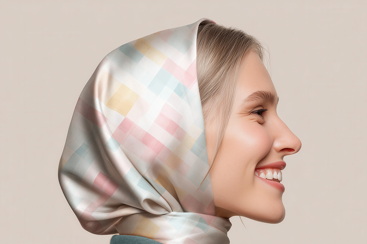 Silk Headscarf Mockup – Model (PSD), a Hat Mockup by 1001 mockups (Photo 6 of 9)