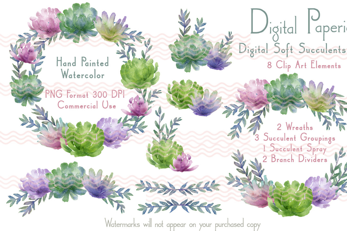 Watercolor Succulents Group 4, an Illustration by Digital Paperie (Photo 1 of 2)