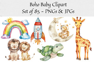 Watercolor Boho Baby Clipart, an Illustration by CraftCrateShop
