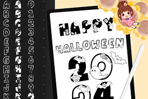 120 Halloween Font Procreate Stamps