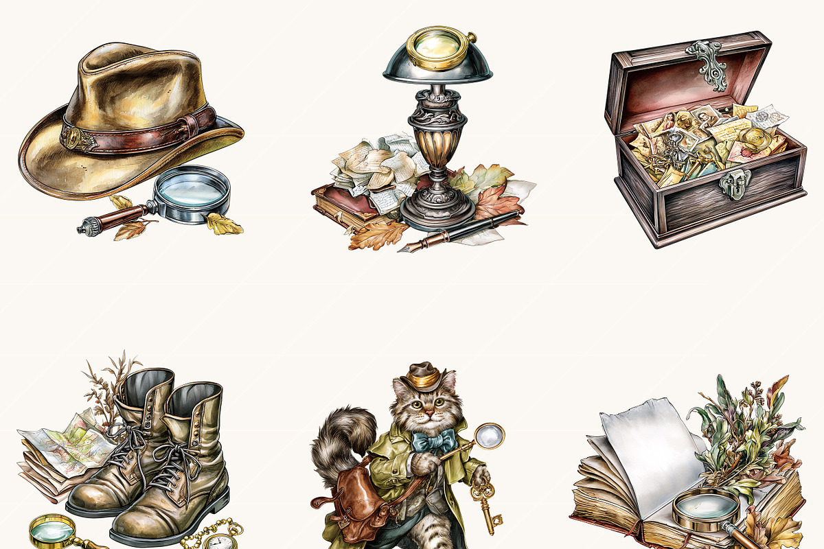 Vintage Detective Clipart Bundle, a Person Illustration by BusyDaydesign (Photo 4 of 9)