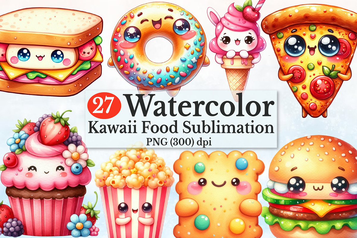 Watercolor Kawaii Food Clipart, a Seasonal Illustration by Rose Art (Photo 1 of 3)