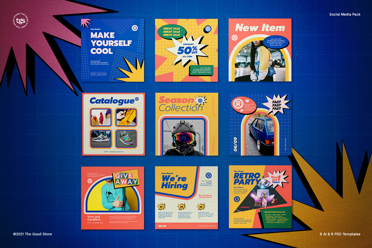 Retrowave 90s Social Media Pack, a Social Media Template by The Good Store (Photo 1 of 4)