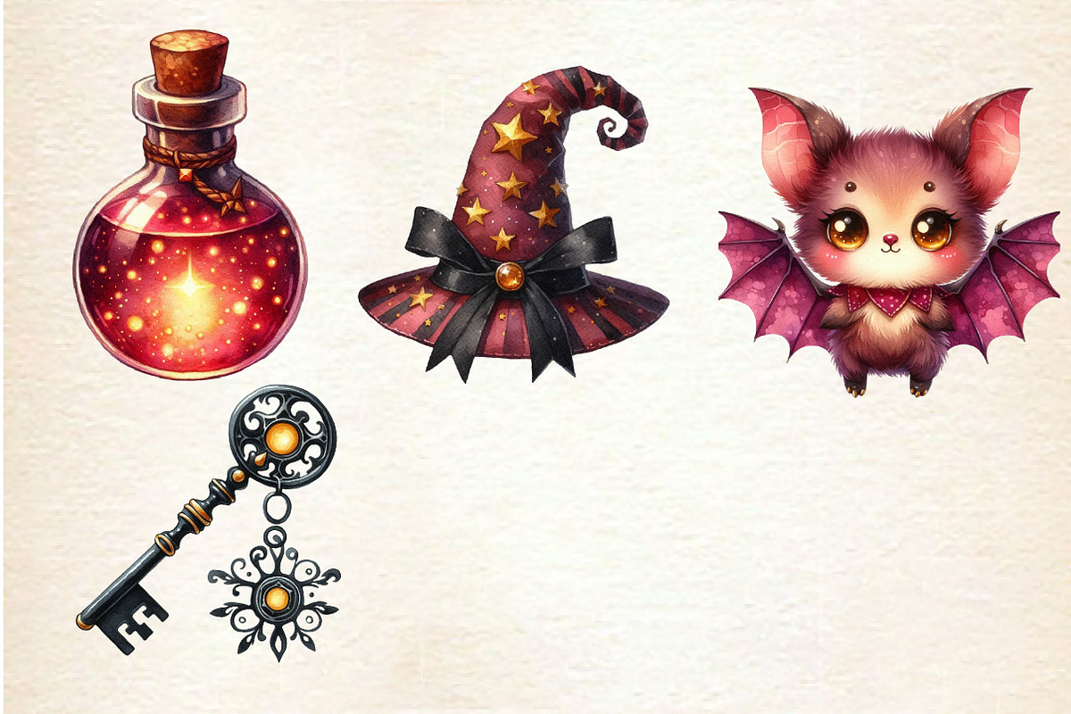 Cute Magic School Watercolor Clipart, an Illustration by Dream Creation (Photo 6 of 6)