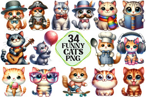 Funny Cat Clipart Bundle, a Decorative Illustration by Pixels.Craft