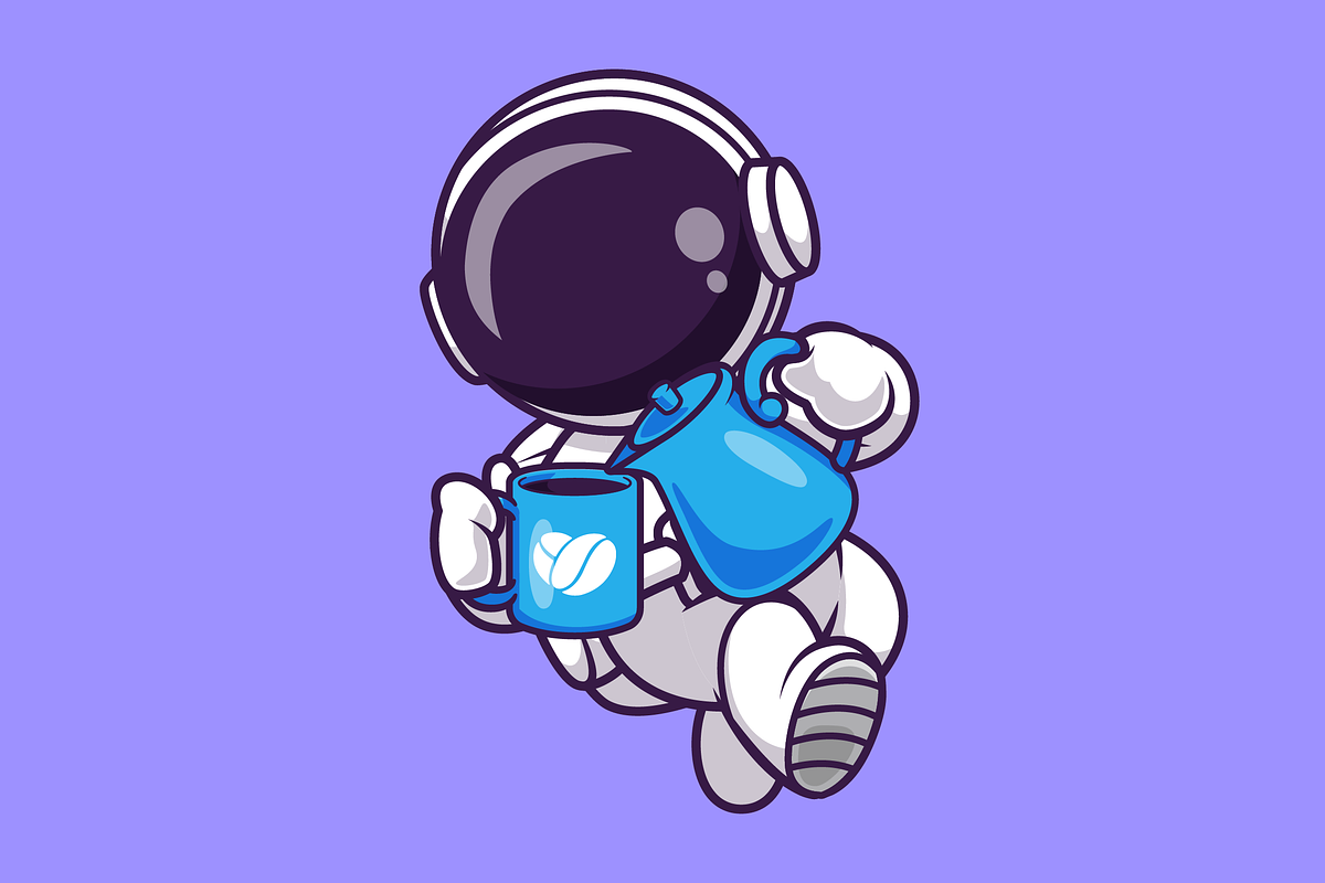 Cute Astronaut Drink Coffee In Space, a Technology Illustration by Catalyst Labs