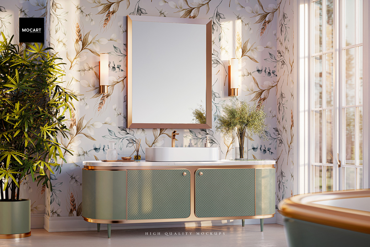 Bathroom Wallpaper Interior Mockup 3, a Household Mockup by Mocart (Photo 5 of 9)