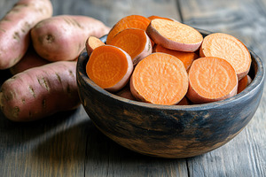 Sliced sweet potatoes and yams, a Photo by Pavel_design