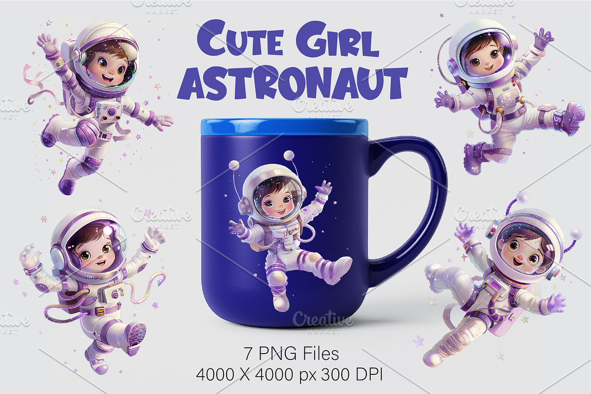 Cute girl astronaut. T-Shirt, PNG., a Person Illustration by KENO Mascots (Photo 3 of 9)