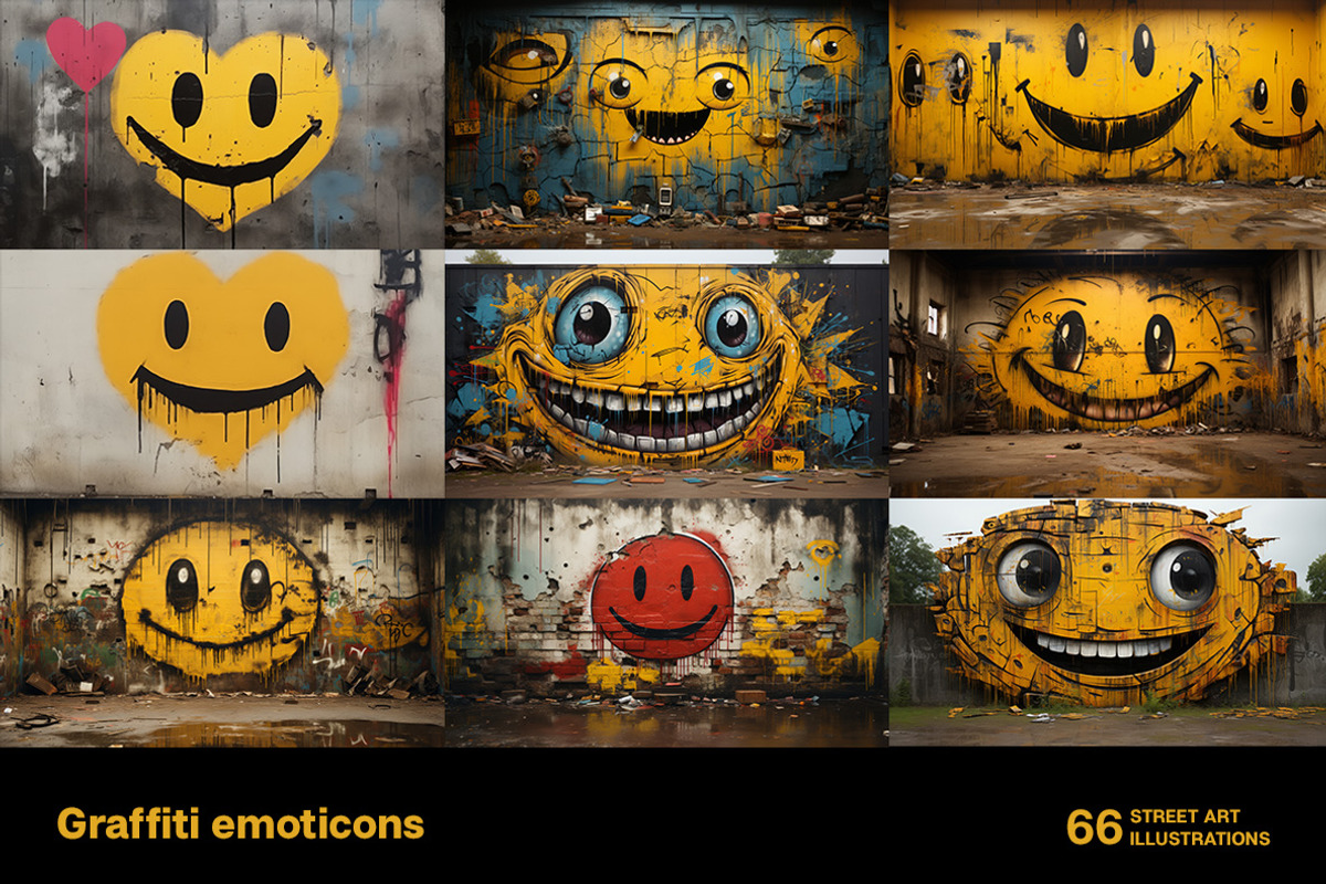 Graffiti emoticons. 66 images, a Decorative Illustration by Handmadefont (Photo 12 of 13)