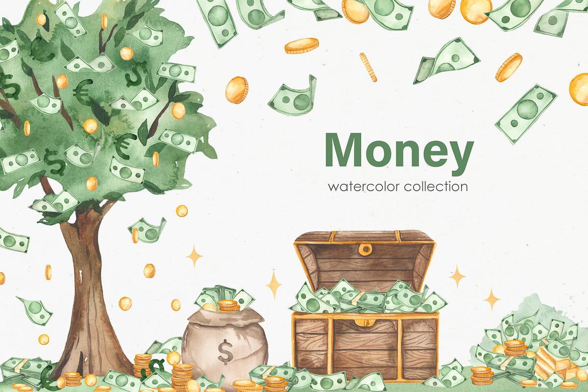 Money watercolor collection, a Finance Illustration by Marina Ermakova (Photo 1 of 11)