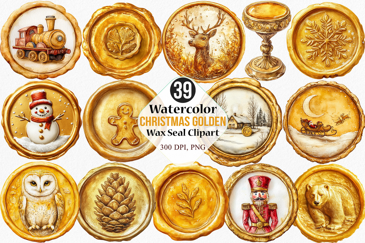 Watercolor Christmas Golden Wax Seal, an Illustration by Canvas Craft (Photo 1 of 8)