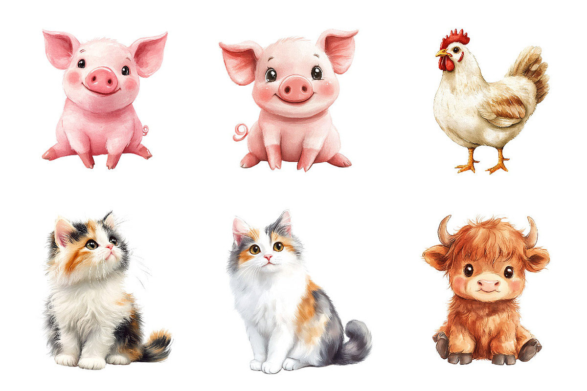 Watercolor Farm Animal Clipart, a Transportation Illustration by SinaCreation (Photo 4 of 6)