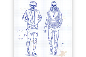 Vector Set Of Two Men With Skull