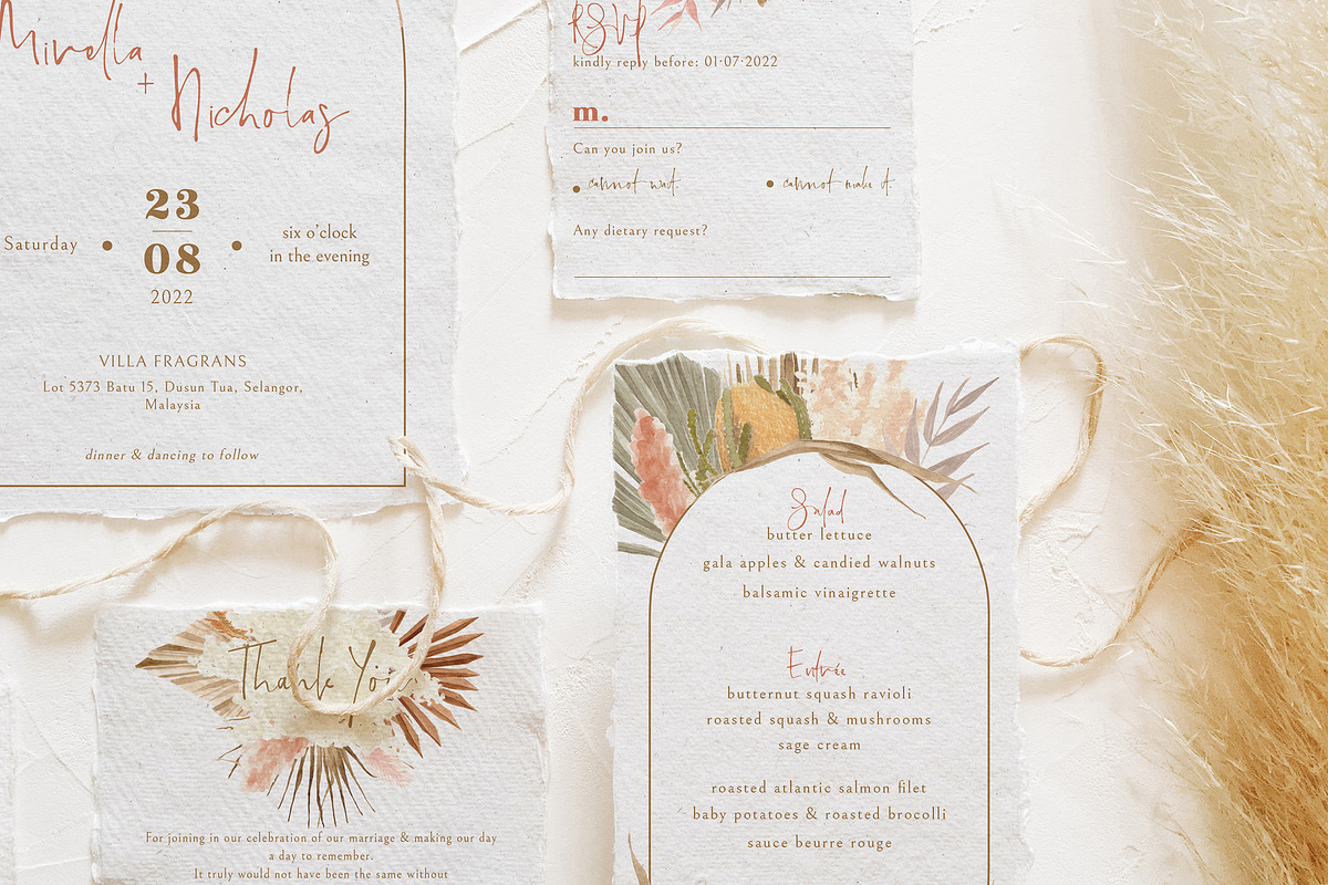 Bohemian Dried Foliage Wedding Suite, an Invitation Template by BlueRobinDesignShop (Photo 6 of 17)