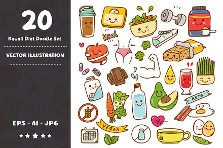 Set of Kawaii Diet Doodle