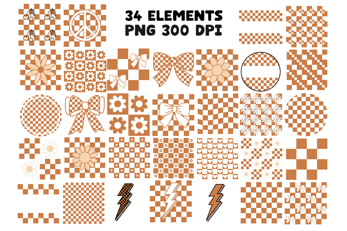Checkered Taupe Retro Clipart Set, an Object Graphic by Brush Lab (Photo 4 of 7)