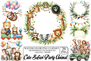 Cute Safari Party Animal Watercolor, an Illustration by DreamPrint404