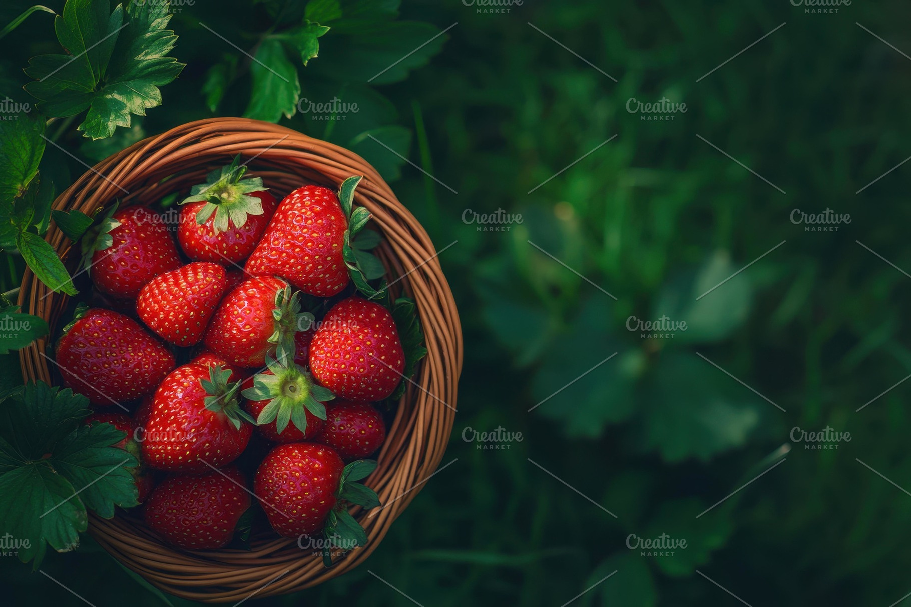 Freshly picked strawberries in a rus, a Photo by Tanuart
