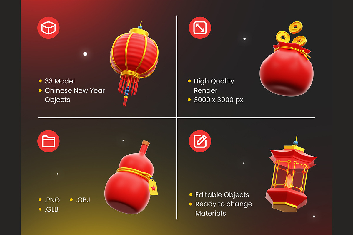 Chinese New Year 3D Icons, an Object 3D Model by Rakata Studio (Photo 2 of 7)