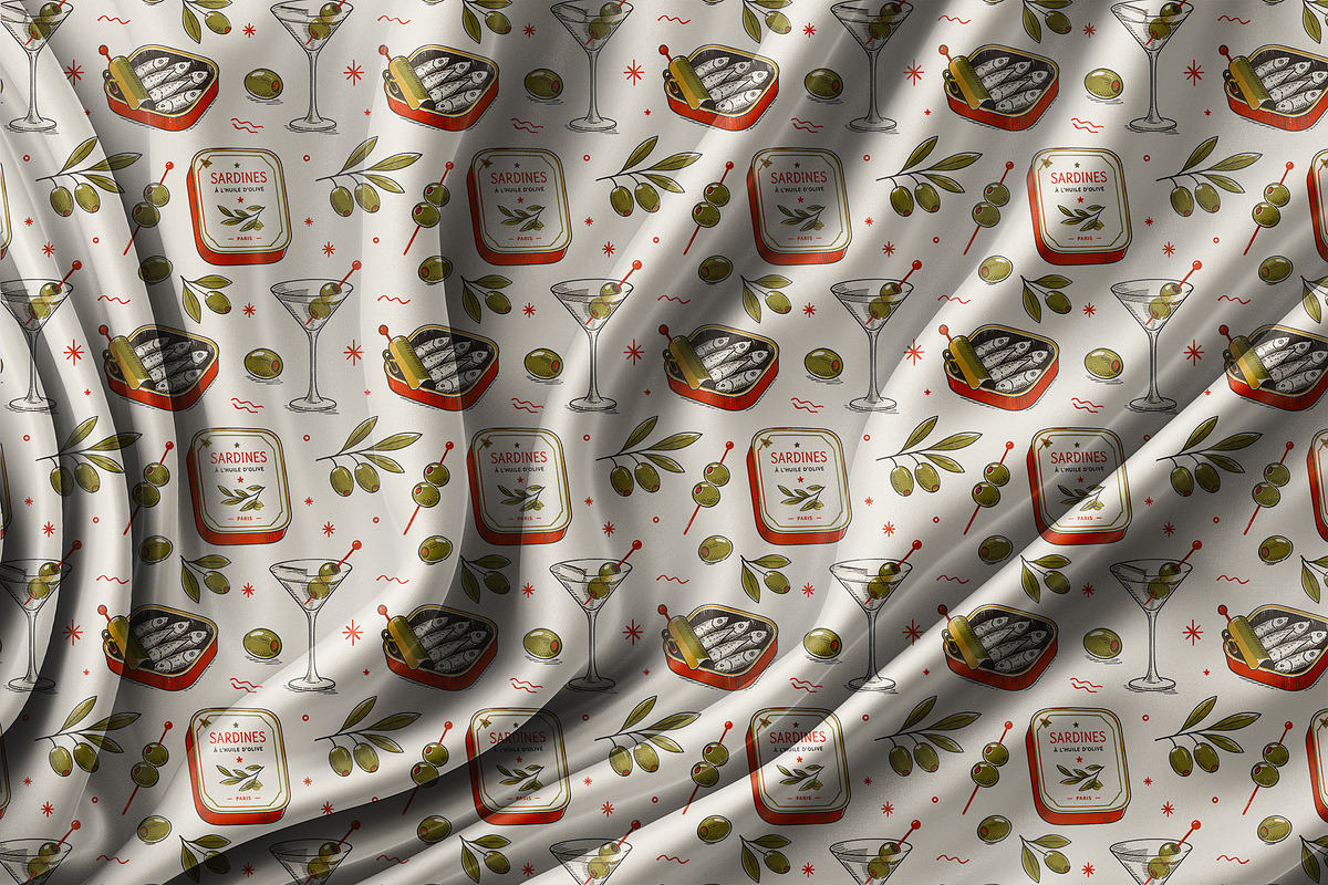 SARDINES & MARTINI Seamless Pattern, a Pattern Graphic by AYAKA Studio Co. (Photo 7 of 10)