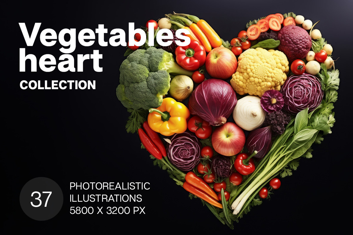 Vegetables hearts. 37 images, a Food Illustration by Handmadefont (Photo 1 of 10)
