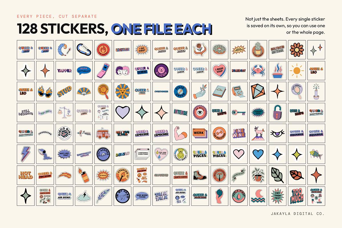 Queer Zodiac Stickers, 16 Sheets, an Object Graphic by Jakayla Digital Co (Photo 7 of 11)